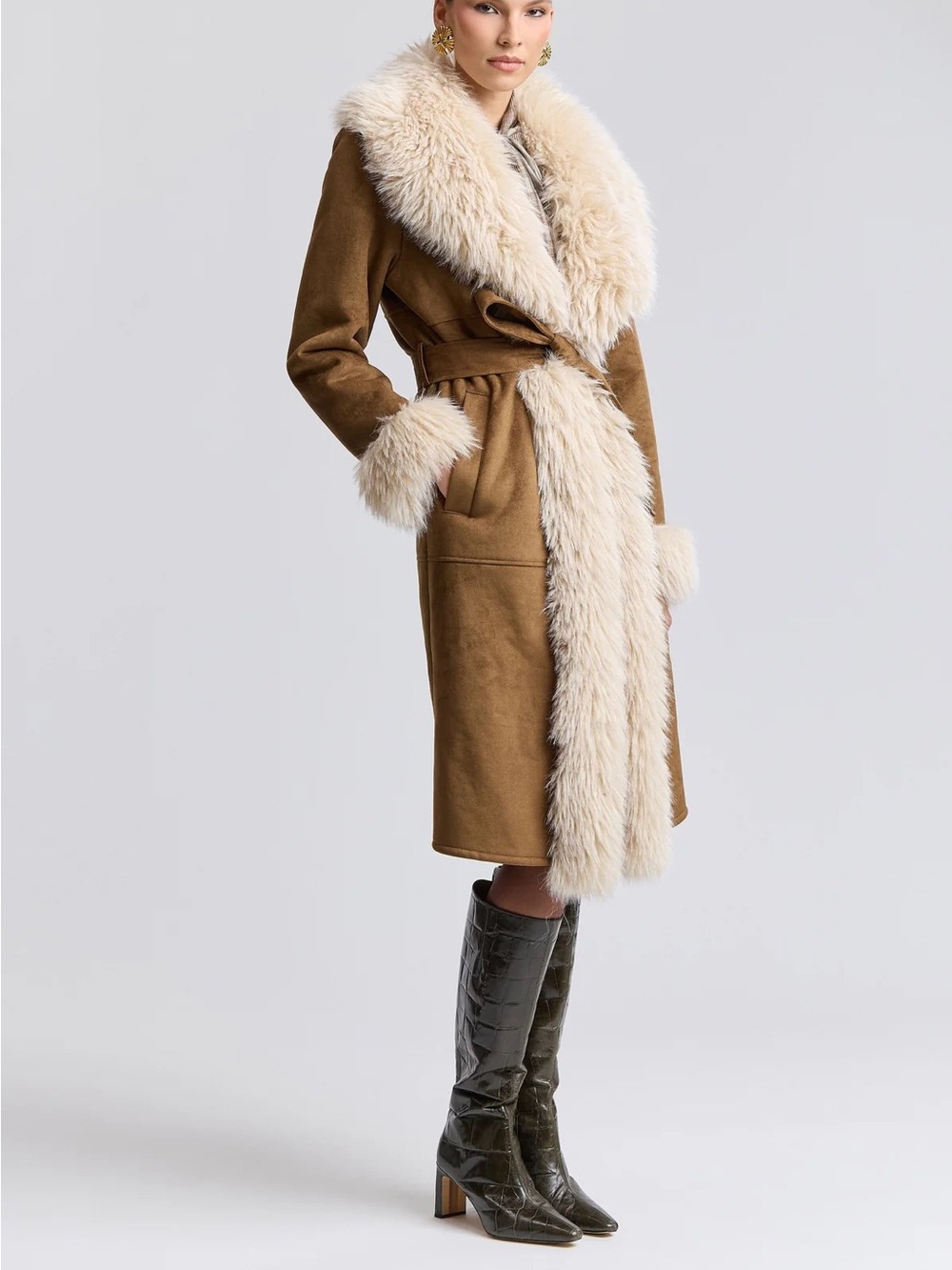 Avec Les Filles Belted Faux Suede and Sherling Coat / XS NEW WITH TAGS NW - Picture 6 of 14